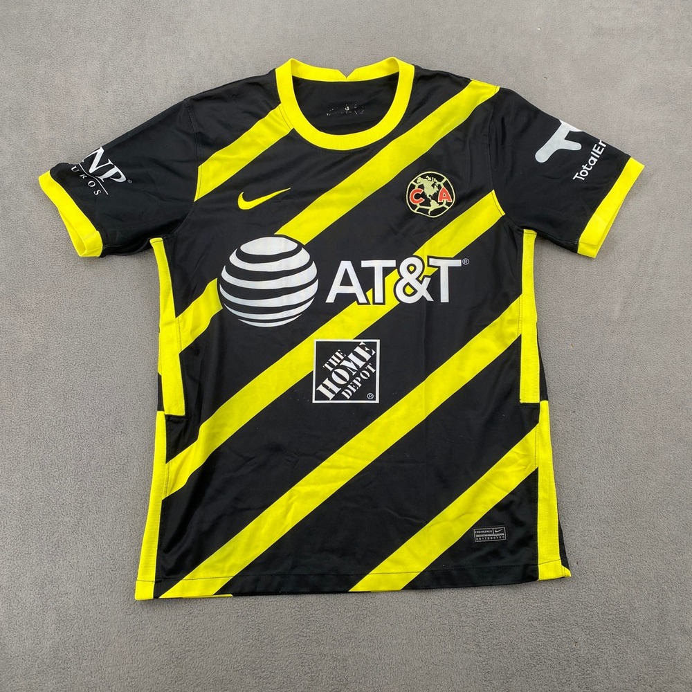 Nike Club America Soccer Jersey Black Yellow Striped Mens Medium AT&T Corona